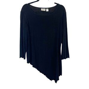Chico's Travelers Black Asymmetrical Lettuce Hem Tunic Top - Size 2, Large